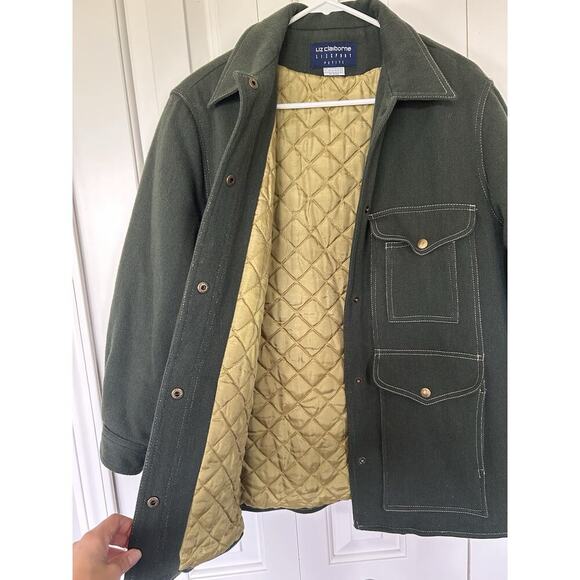 Vintage Liz Claiborne Passport Dark Green Wool Coat Size Women’s Petite Small - Picture 7 of 9